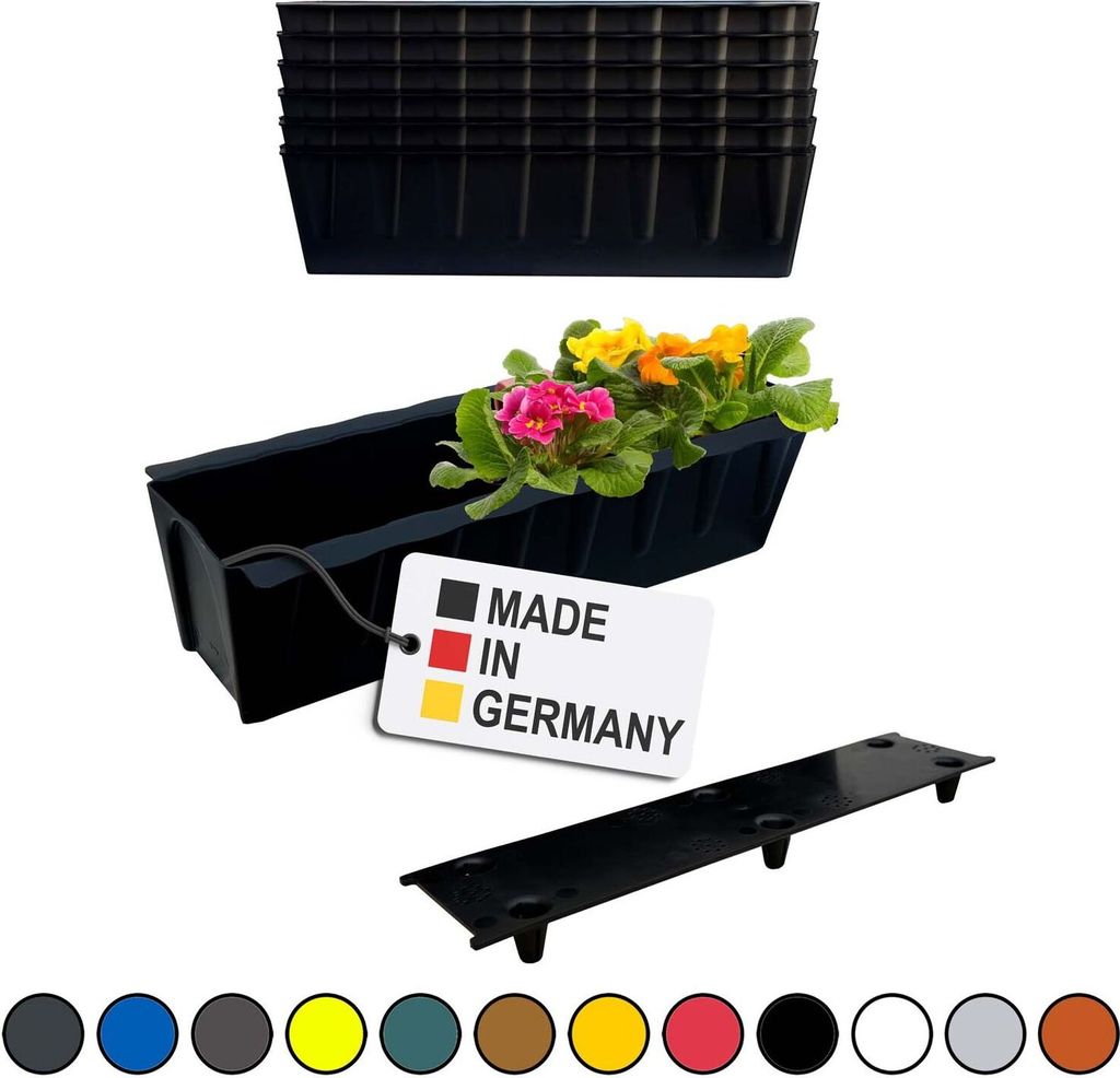 BURI 6 Euro-Paletten Blumenkästen-Einsätze inkl. Bewässerungsmatte | 37,3cm Schwarz | Pflanzkasten für Europalette Palette | Balkonkasten | Blu...