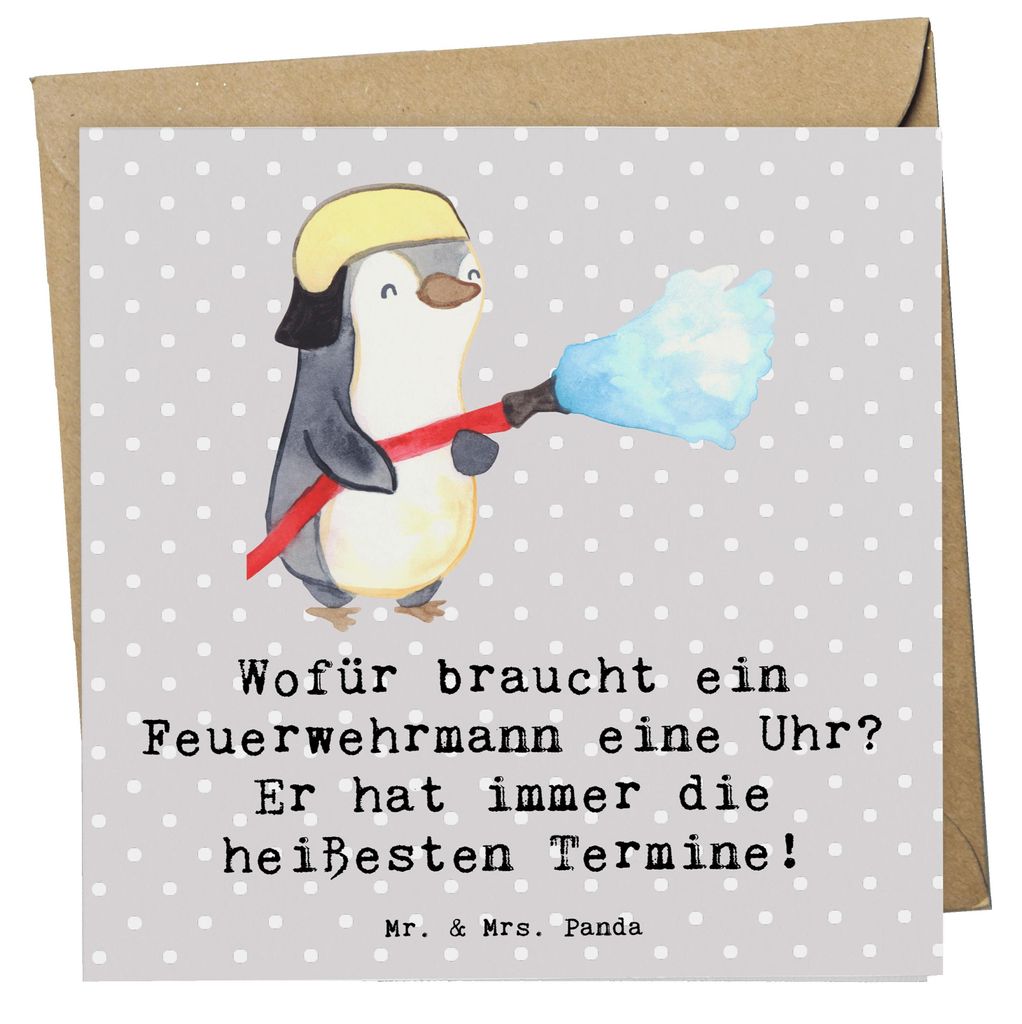 Mr. & Mrs. Panda Klappkarte Feuerwehrmann Termine - Grau Pastell - Geschenk, Glückwunschkarte, Grußkarte, Brandschutz, faltkarte, doppelkarte, Be...