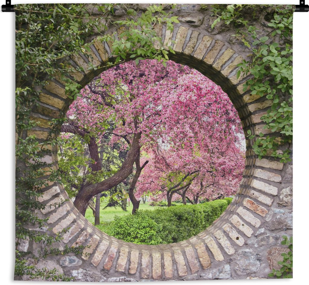 MuchoWow Wandteppich Wandbehang Transparent - Sakura - Blüte - Japanisch 90x90 cm Tapisserie Dekoration Wandtuch - Wandaufhänger