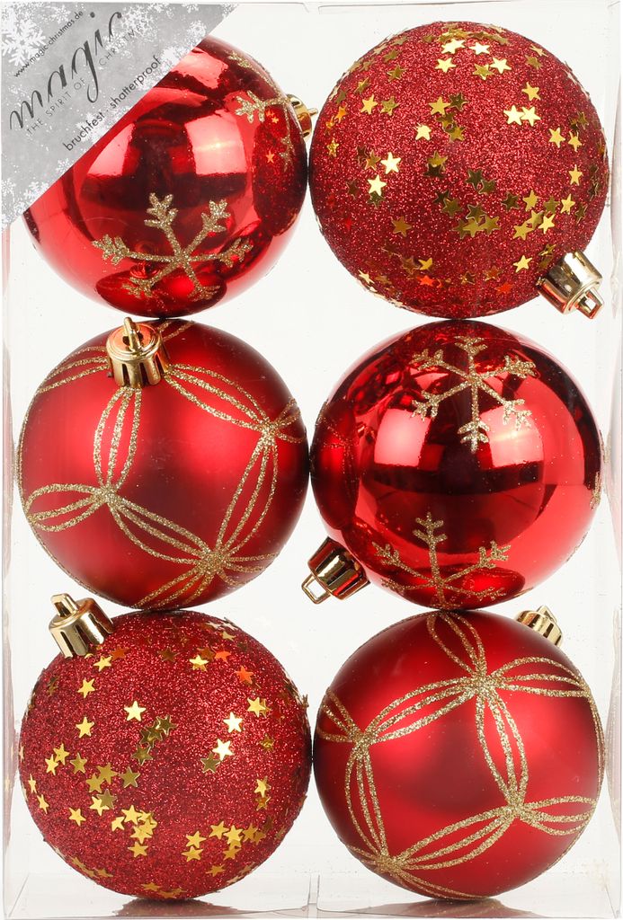 Weihnachtskugeln Dekorierte Kugeln Kunststoff 8cm 6er Set - Produktbild 
