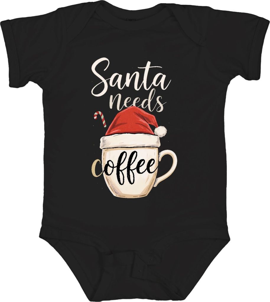 Santa needs coffee Weihnachtsmann lustig Kaffee Geschenk Unisex Baby Body, Schwarz, 12/18
