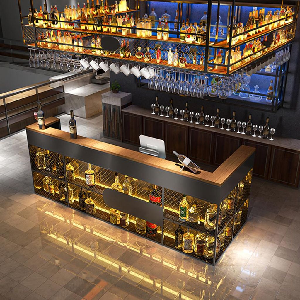 Bartheke, Empfangstheke, Metall-Holz-Bar, Kassenbereich, ideal für Bars, Restaurants und Geschäfte 150×50×100cm 【TWWW 150 ZJ60】