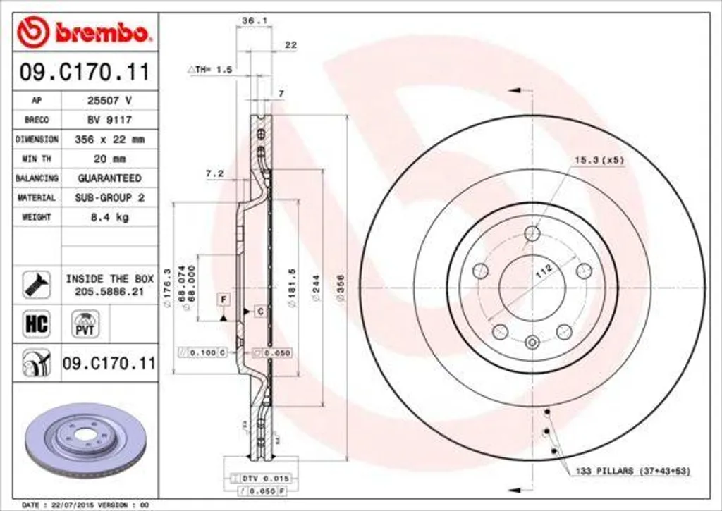 Disque Brembo High Carbon 09.C170.11 pour freinage haute performance