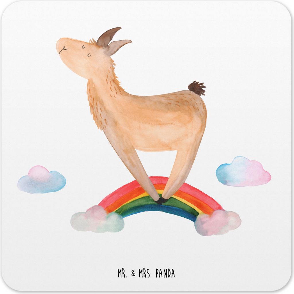 Mr. & Mrs. Panda Tischuntersetzer Lama Regenbogen 6er Set - Weiß - Geschenk, Tassenuntersetzer, Flaschenuntersetzer, Freiheit, Untersetzer Gläser...