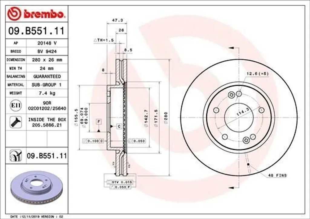 Disque de frein Brembo 09.B551.11 pour stopper les vibrations au volant
