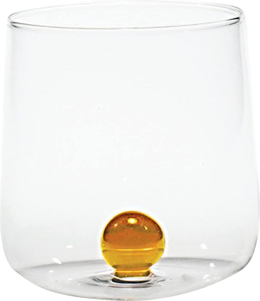 Transparente handgefertigte Bilia Tumbler mit farbigen Glaskugeln - Set von 6 Stück - Goldgelb - 44 x 90 x 88 mm