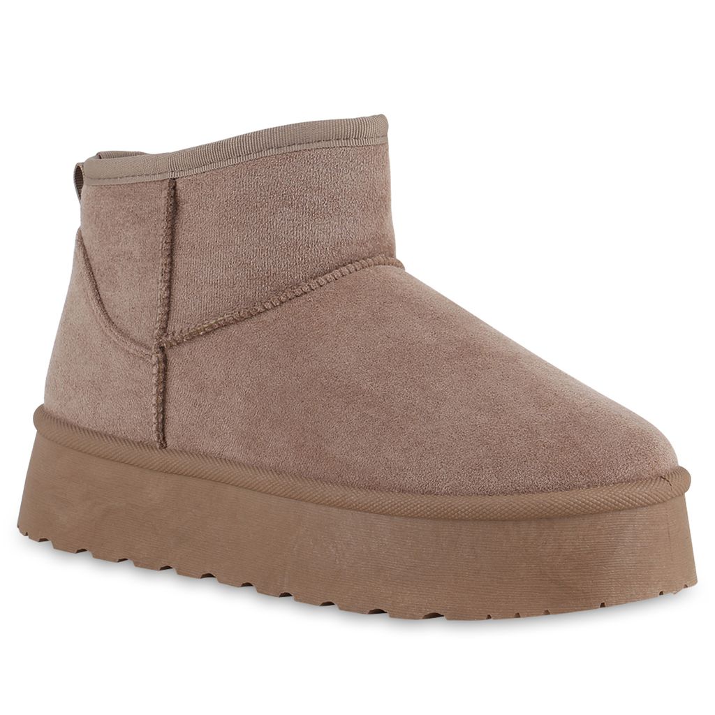VAN HILL Damen Warm Gefütterte Winter Boots Bequeme Profil-Sohle Schuhe 840874, Farbe: Taupe, Größe: 41