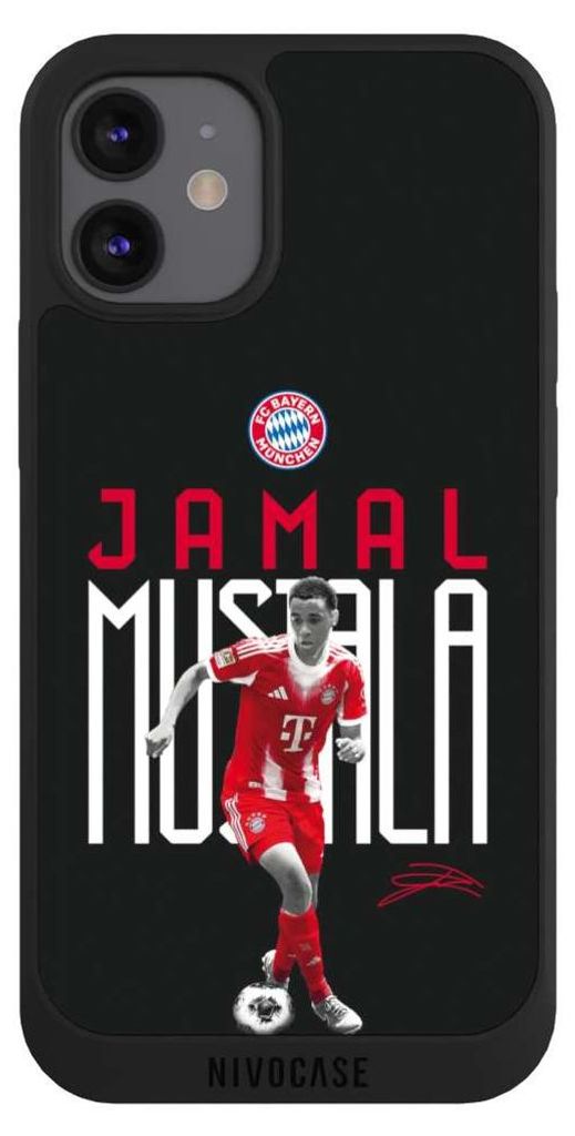 NIVOCASE Handyhülle für Apple iPhone 12 mini Hülle NIVOpure Case Schwarz FC Bayern München Offizielles Lizenzprodukt Jamal Musiala