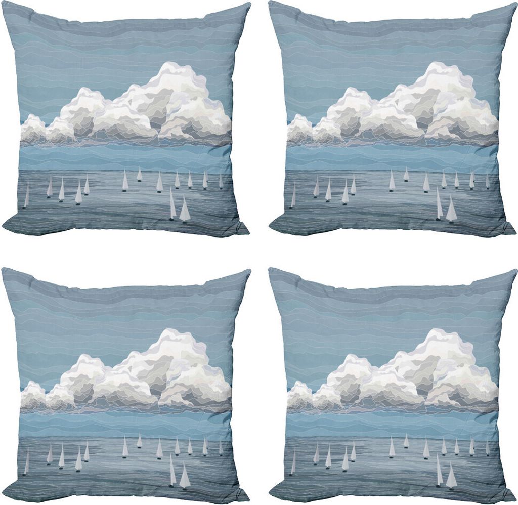 ABAKUHAUS blau Wasser Kissenbezug Set (4 Stück), Seascape Digitale Kunst, Moderner Doppelseitiger Digitaldruck, 45 cm x 45 cm, Weiß Blau
