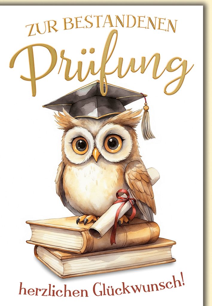 Prüfung Eule mit Auszeichnung geschafft alles Gute für die Zukunft Gratulation Glückwunschkarte mit Umschlag