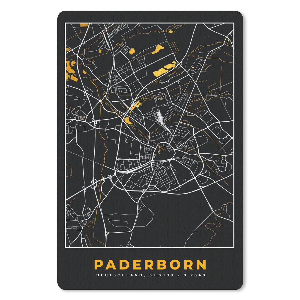 MuchoWow Mauspad Mousepad Schwarz und Gold - Stadtplan - Paderborn - Deutschland - Karte 18x27 cm - Mousepads - Maus Mat - Pad - Mausunterlage
