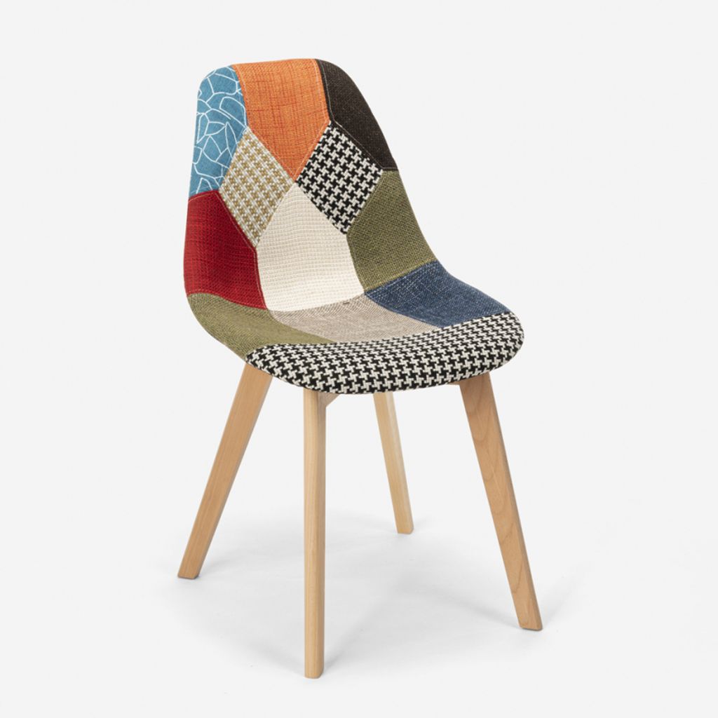 Sedia patchwork in legno e tessuto per cucina bar Immagine del prodotto 