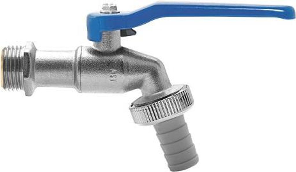 ASW Kugel-Auslaufventil 422508 3/4", Griff blau, Messing matt verchromt, mit Schlauchverschraubung