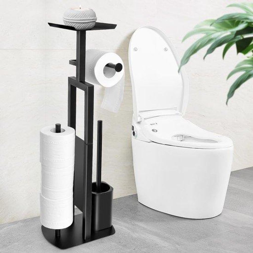Toiletrolhalter aus Edelstahl, stehend mit Toilettenbürste - Toilettenhalter mit Box für feuchte Papiertücher, Toilettenhalter mit Toilettenbür...