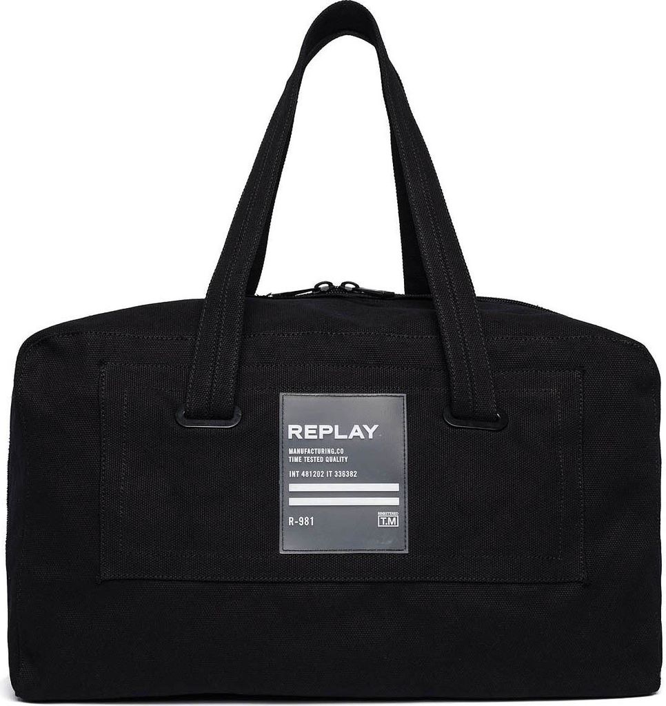 REPLAY Schultertasche Sporttasche Baumwolle Canvas Duffle Bag Black schwarz