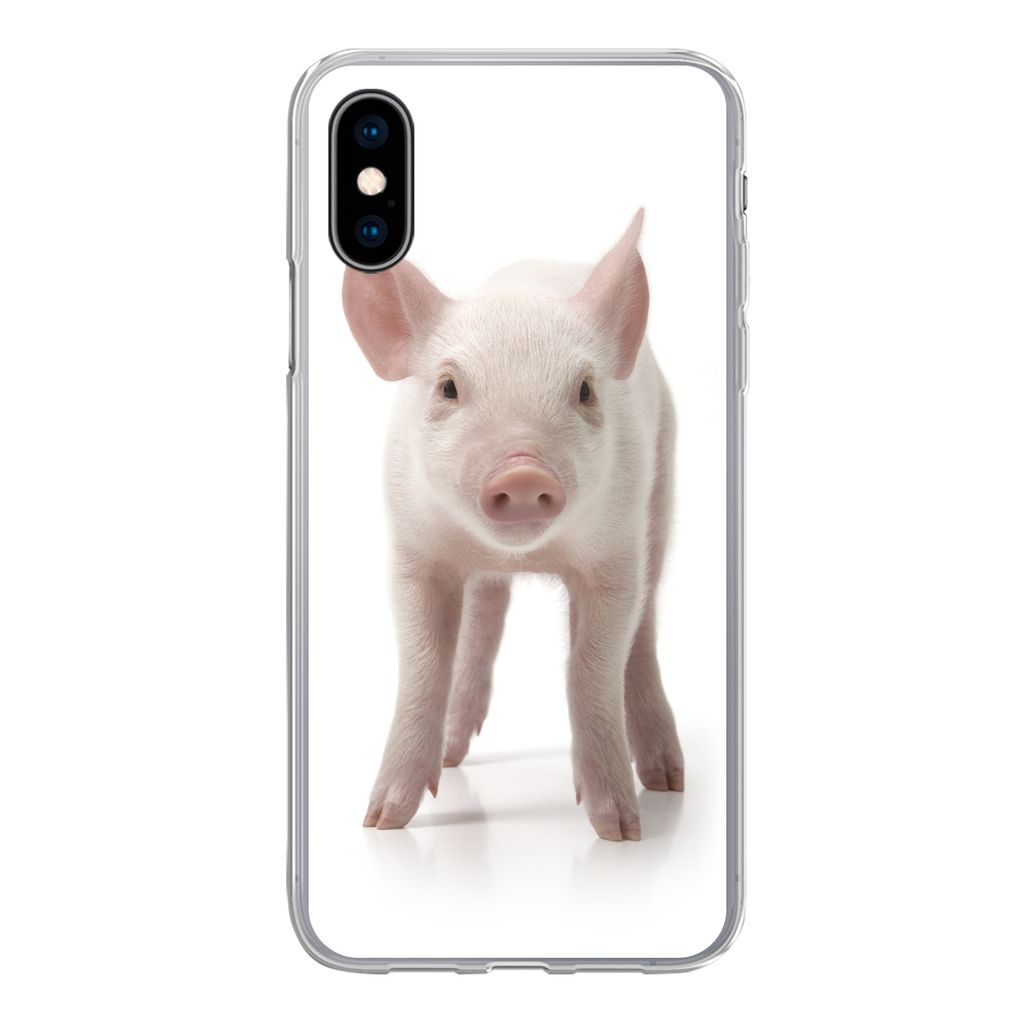 MuchoWow Handyhülle Schutzhülle Hülle für iPhone X Schwein - Tiere - Weiß Silikon Softcase Handy Hülle - Handyhülle