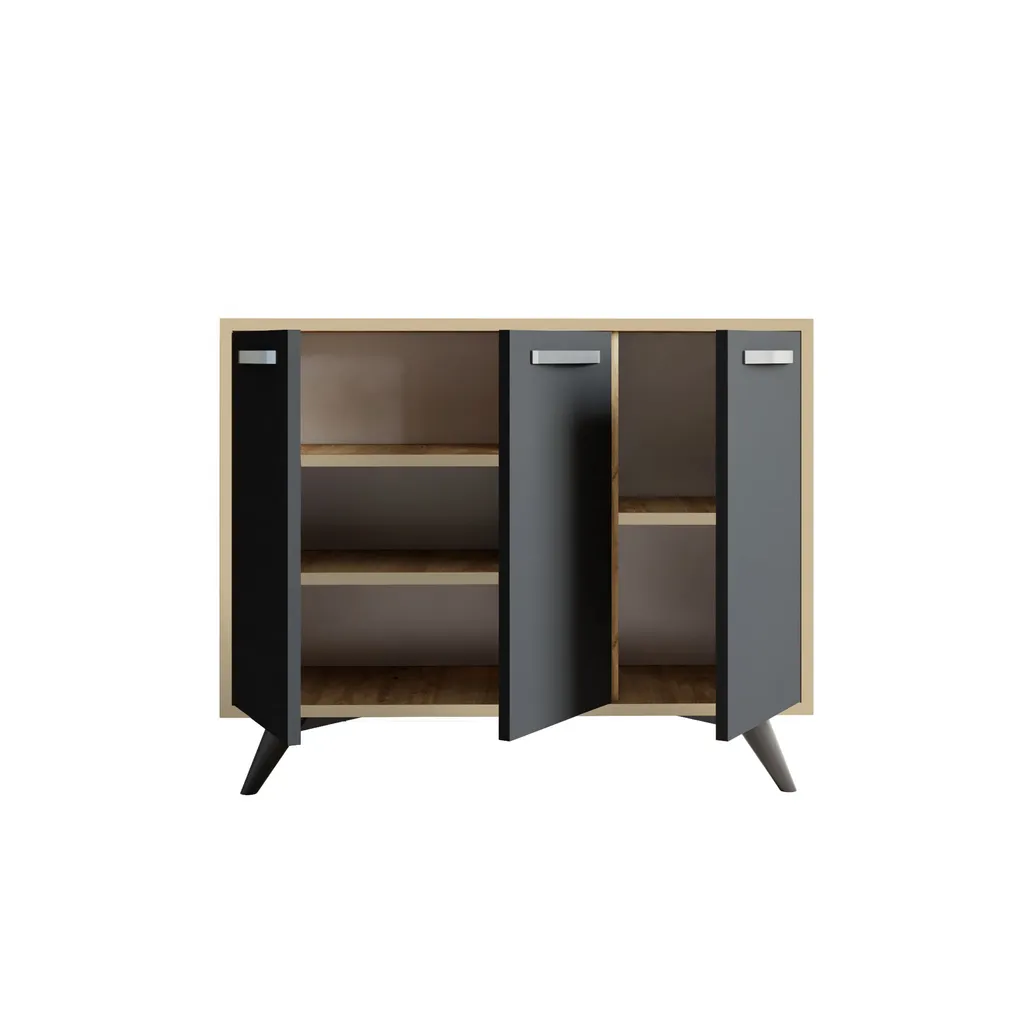 Buffet bas multifonctionnel Piffa décor Chêne et Anthracite moderne