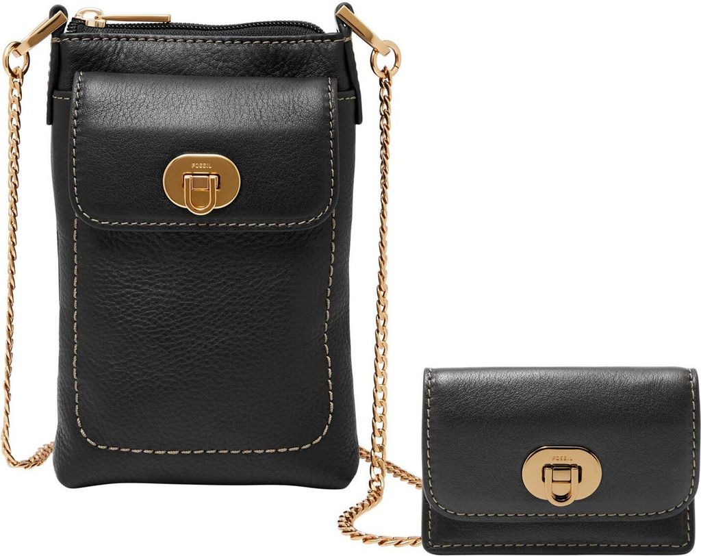 FOSSIL Leder Handytasche Umhängetasche Harper Phone Bag Black schwarz