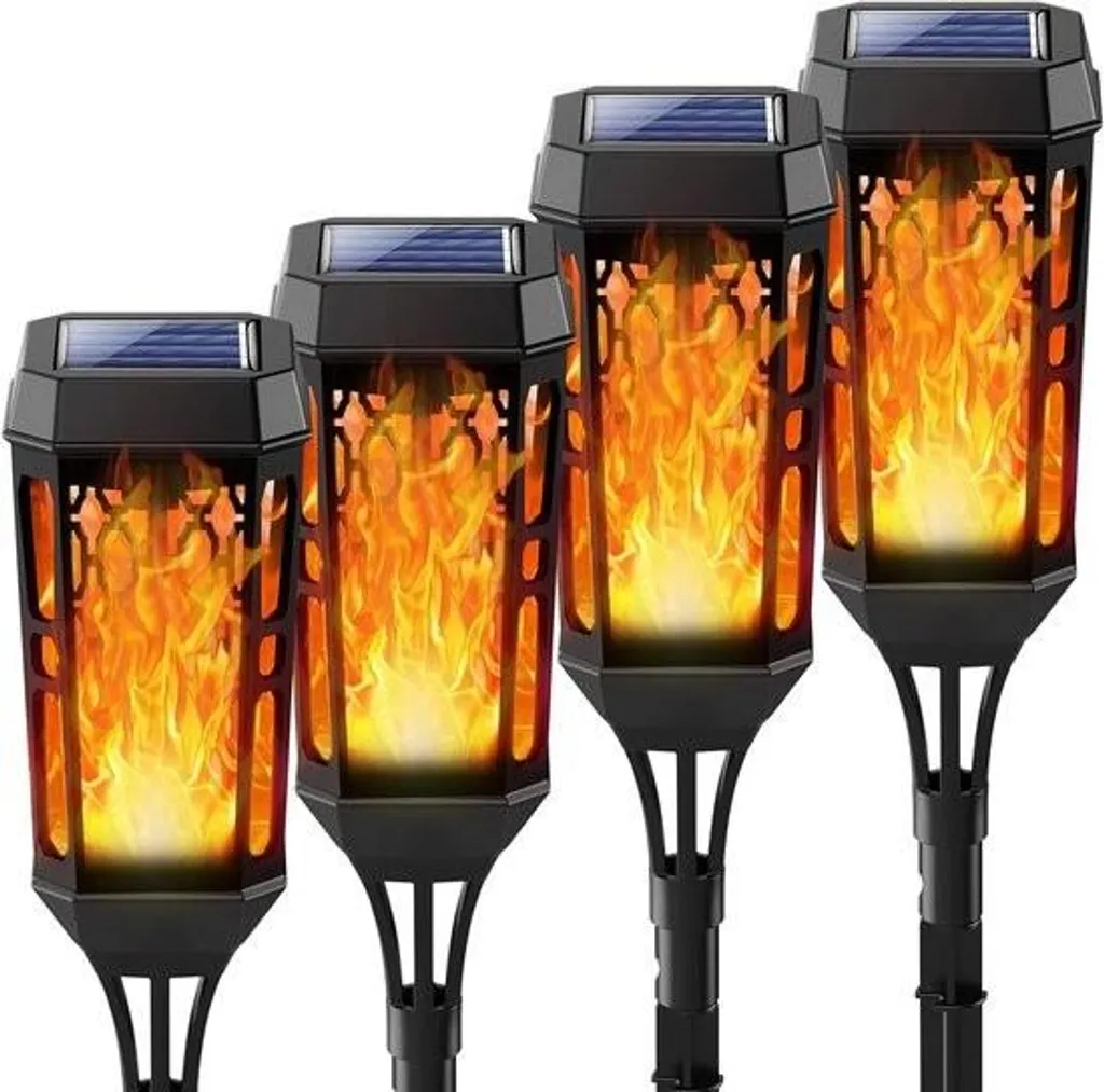 Torche Solaire de Jardin LED Effet Flamme Scintillante Étanches IP65 x4