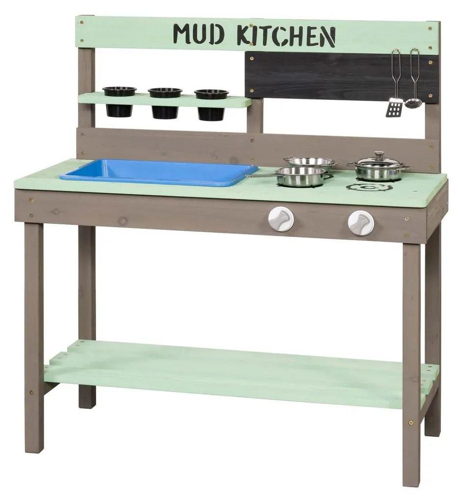 Swing King Mud Cuisine de jeu en bois Gris et Vert avec bac à sable