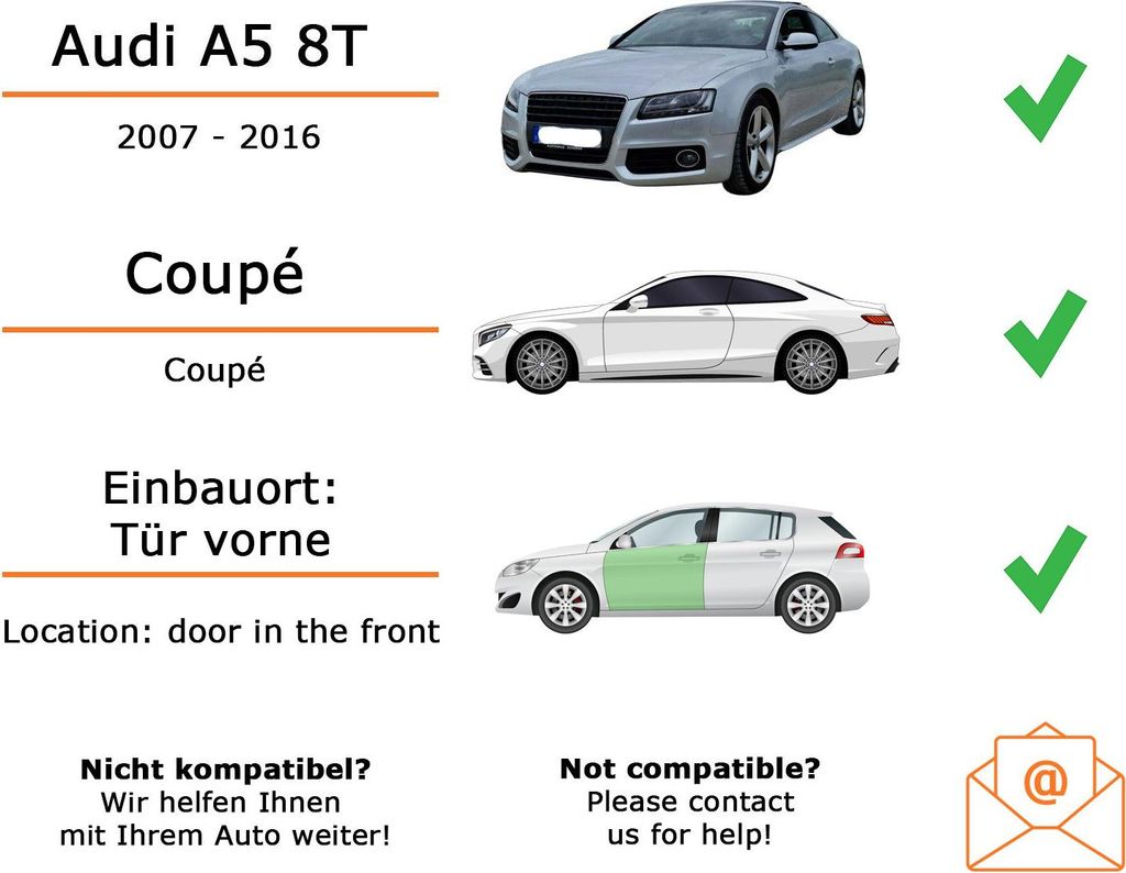 Lautsprecher Boxen Einbaupaket vorne Crunch DSX6.2E passend für Audi A5 8T + Coupe | Set für zwei Türen