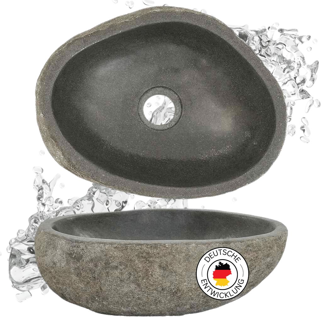 DELUKE Naturstein Waschbecken oval - Flussstein | Aufsatzwaschbecken Waschschale Waschtisch Handwaschbecken Bad Waschplatz Badezimmer Oval, 29-38cm
