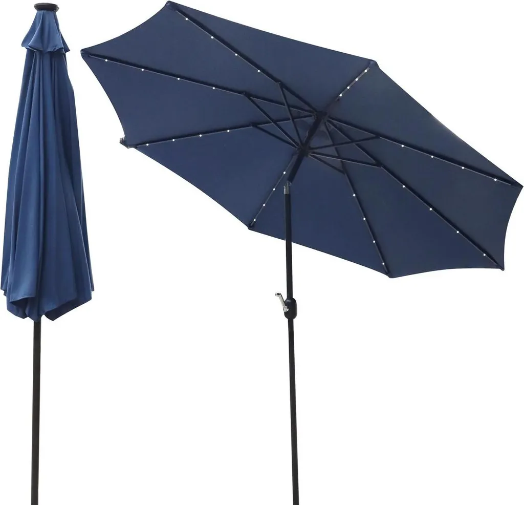Parasol 300 cm avec LED bleu foncé - Fini les soirées dans le noir