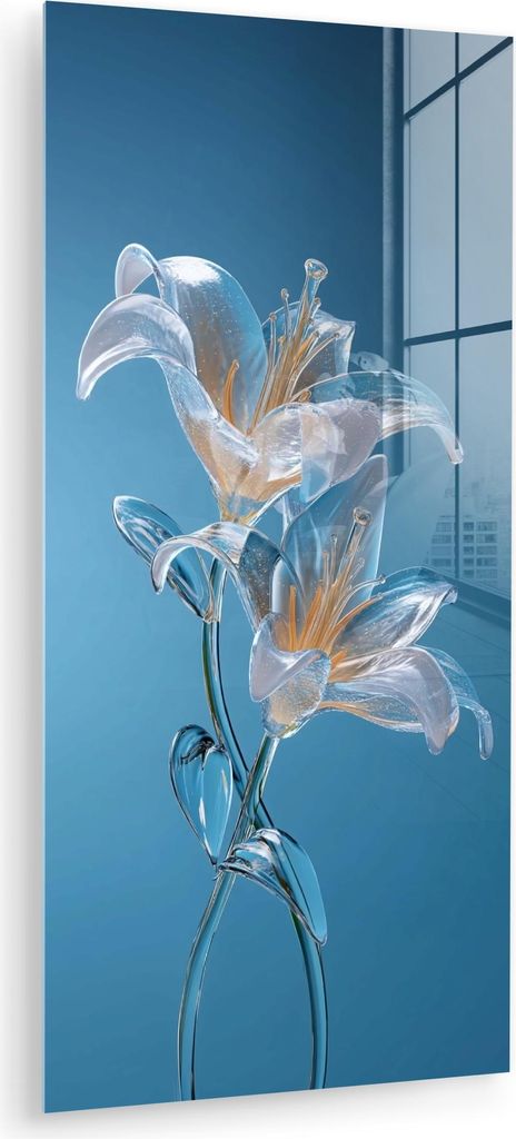 MuchoWow Glasbilder - Bilder auf Wandbild - Foto auf Glas Lilien - Blau - Gläser 60x120 cm Wanddekoration aus Glas - Acrylglasbild - Acrylbilder -...