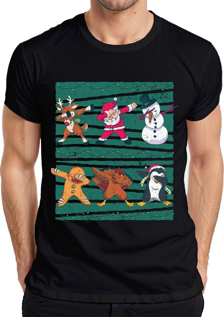 Dabbing Rentier Santa Schneemann - Weihnachten Weihnachtsgeschenk Christmas Herren T-Shirt, Schwarz, XL