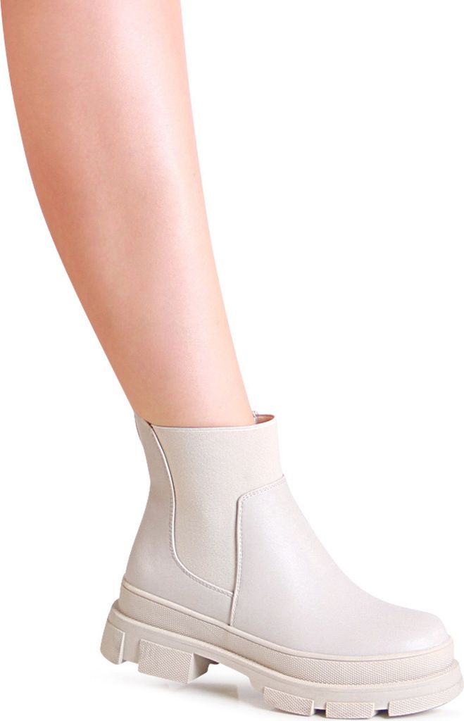 topschuhe24 2570 Damen Plateau Stiefeletten Chelsea Boots , Farbe:Beige, Größe:37 EU