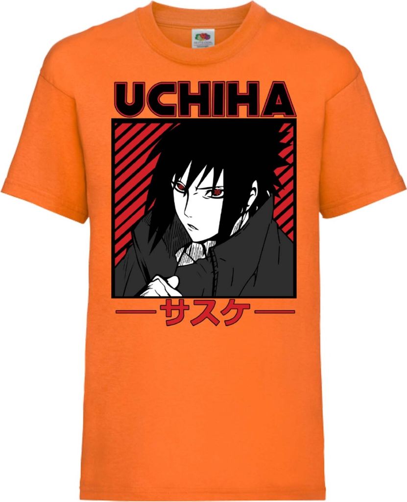 Kinder T-Shirt Naruto Sasuke Uchiha 02 Cursed Seal, 12-13 Jahr - 152 / Orange