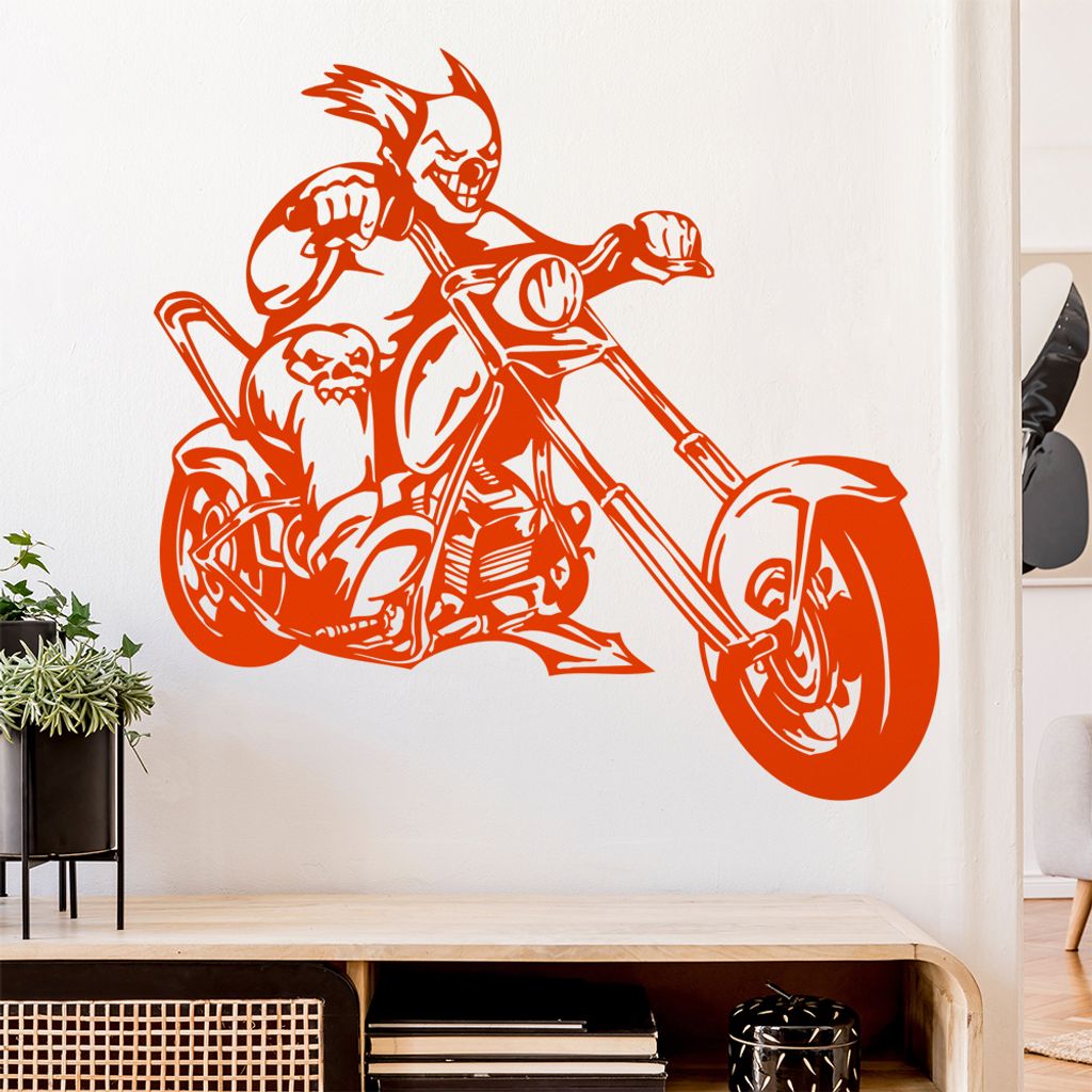 Clown Biker Wandtattoo in 6 Größen - Wandaufkleber Wall Sticker - Dekoration, Küche, Wohnzimmer, Schlafzimmer, Badezimmer
