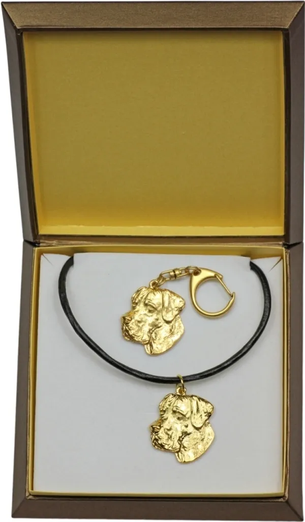 Alano tedesco, alano di Ulm, alano gigante - portachiavi e collana con cane in una scatola, prodotto placcato in oro di alta qualità, marchio Art-Dog