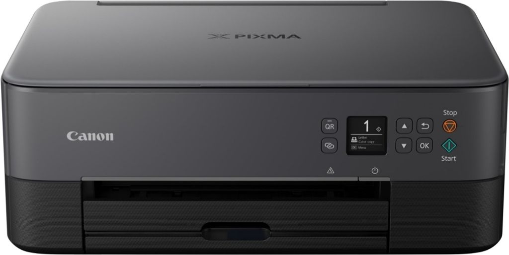 A front view of a black Canon PIXMA TS5350a printer.