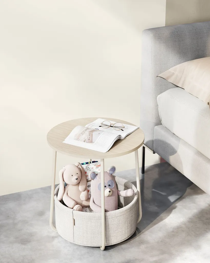 Table Basse d'Appoint de Salon avec Corbeille de Rangement en Tissu - 5