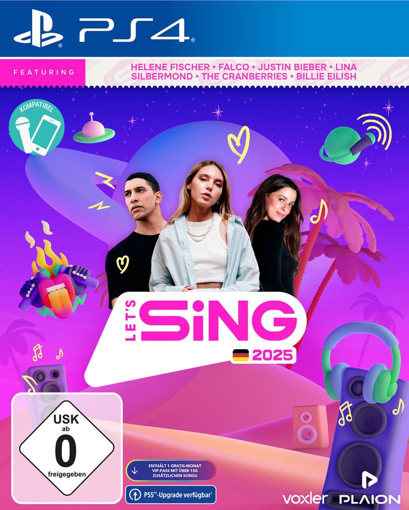 Cover art for a video game, featuring three people singing and game title.