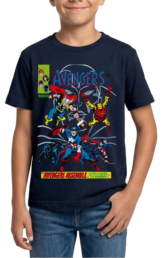 Spreadshirt Avengers Comic Superhelden Assemble Teenager T-Shirt, 152/164 (12-14 Jahre), Navy