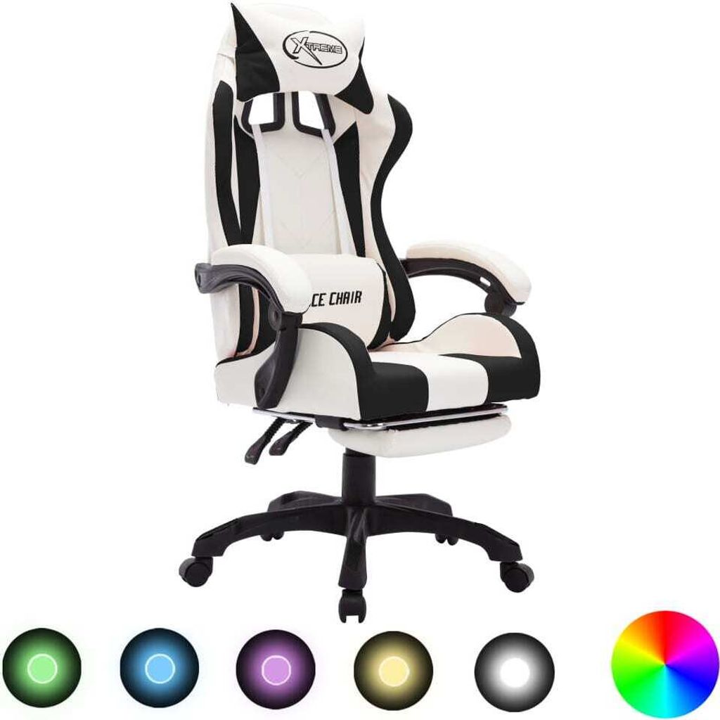 "im Angebot" Gaming-Stuhl mit RGB LED-Leuchten Schwarz und Weiß Kunstleder - Bürostühle CC2268