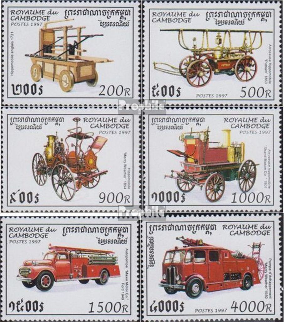 Briefmarken Kambodscha 1997 Mi 1690-1695 (kompl.Ausg.) postfrisch Feuerwehrfahrzeuge