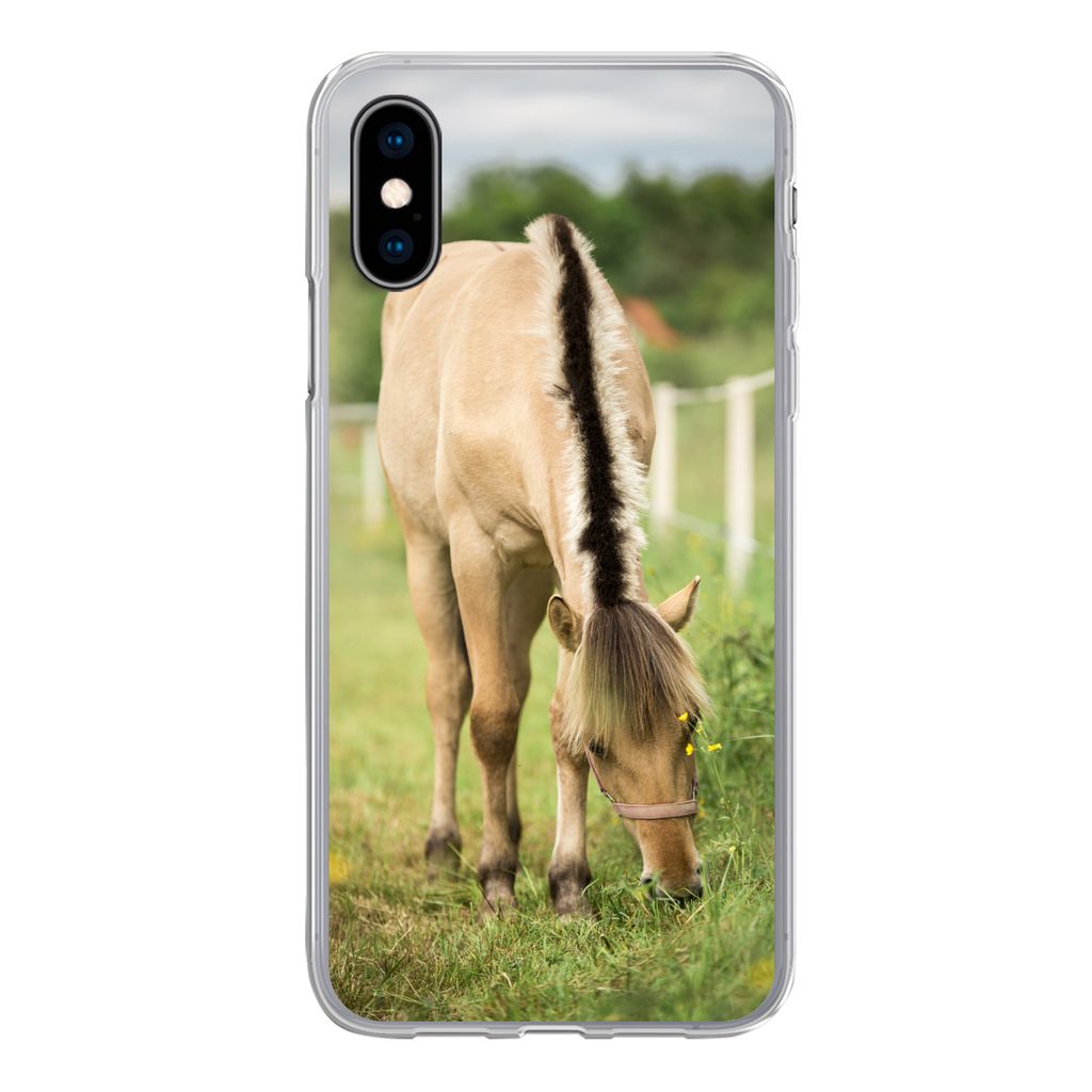 MuchoWow Handyhülle Schutzhülle Hülle für iPhone X Porträt eines Fjordpferdes auf einer Wiese Silikon Softcase Handy Hülle - Handyhülle