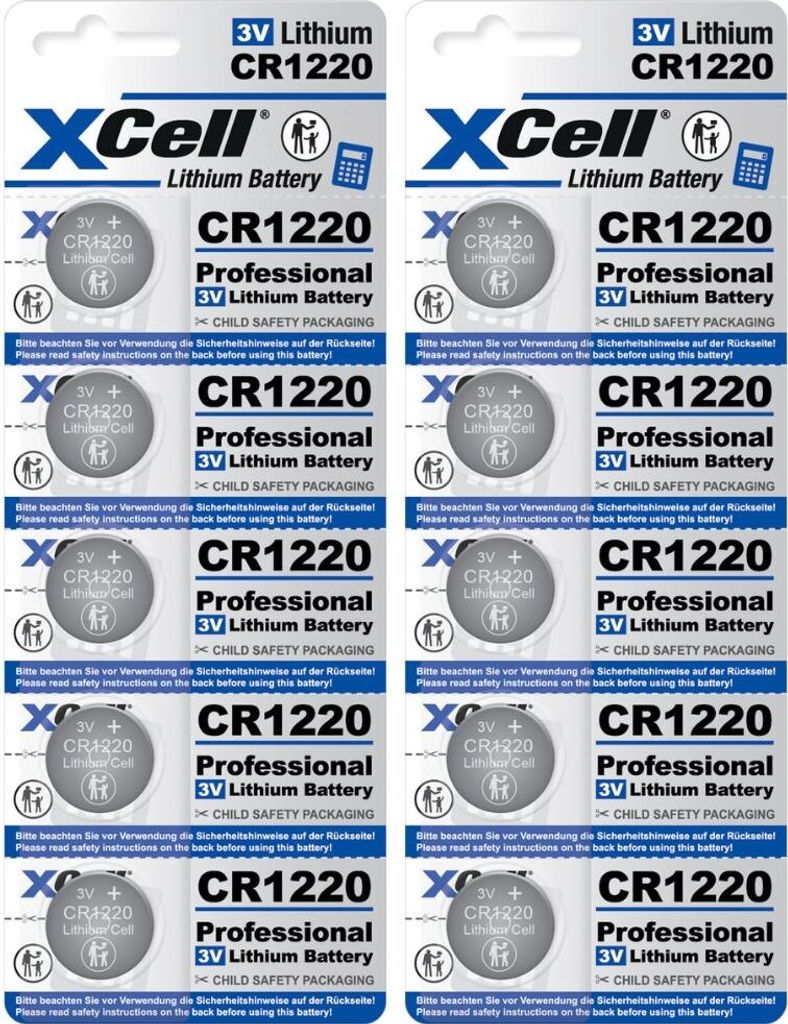 10x XCell Lithium-Knopfzelle CR1220 3V/40mAh (2x 5er-Pack)