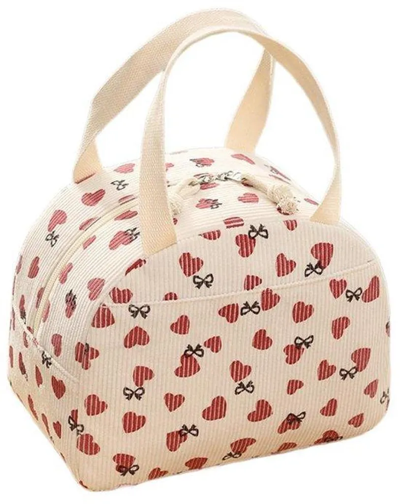 Boîte repas thermique pour école et travail, isolante motif cœurs crème