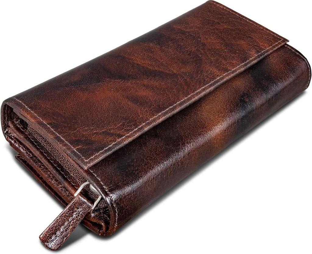 Vintage Leder-Geldbörse für Damen mit RFID-Schutz, 18 Kartenfächern, Münzfach, Scheinfächern – elegantes, sicheres Design für den Alltag