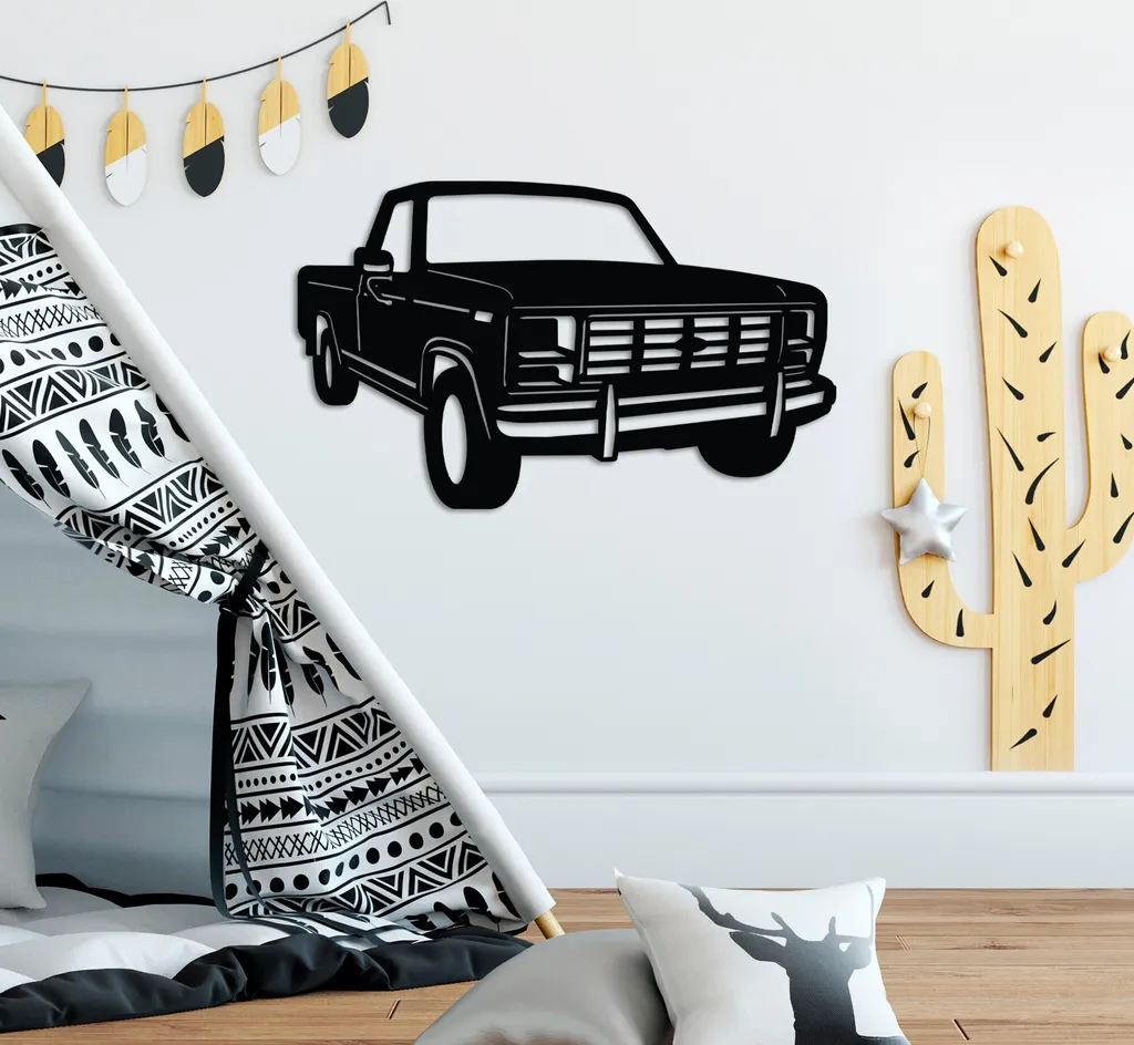 Wallity Ford F150 Pickup 1980 Décoration Murale en Métal Noir 60x37cm