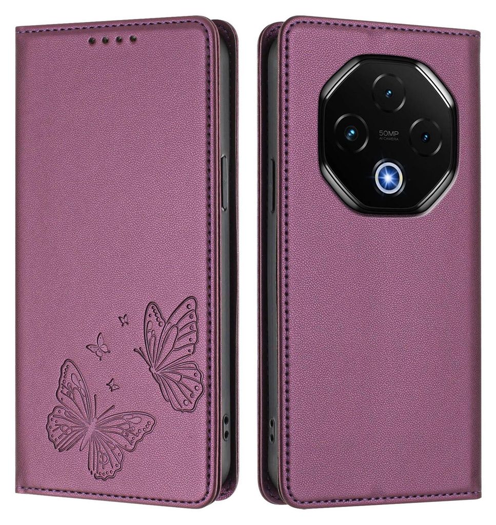 Lederhülle für Umidigi G100 Pro, Schmetterling Prägung Leder Brieftasche Schutzhülle mit Ständer Lila