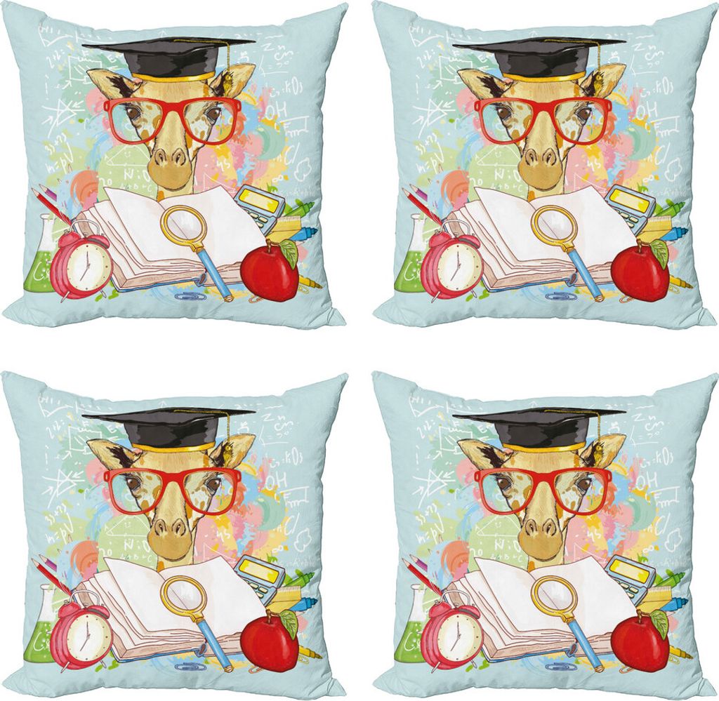 ABAKUHAUS Abschluss Kissenbezug Set (4 Stück), Geek Giraffe, Moderner Doppelseitiger Digitaldruck, 60 cm x 60 cm, Mehrfarbig
