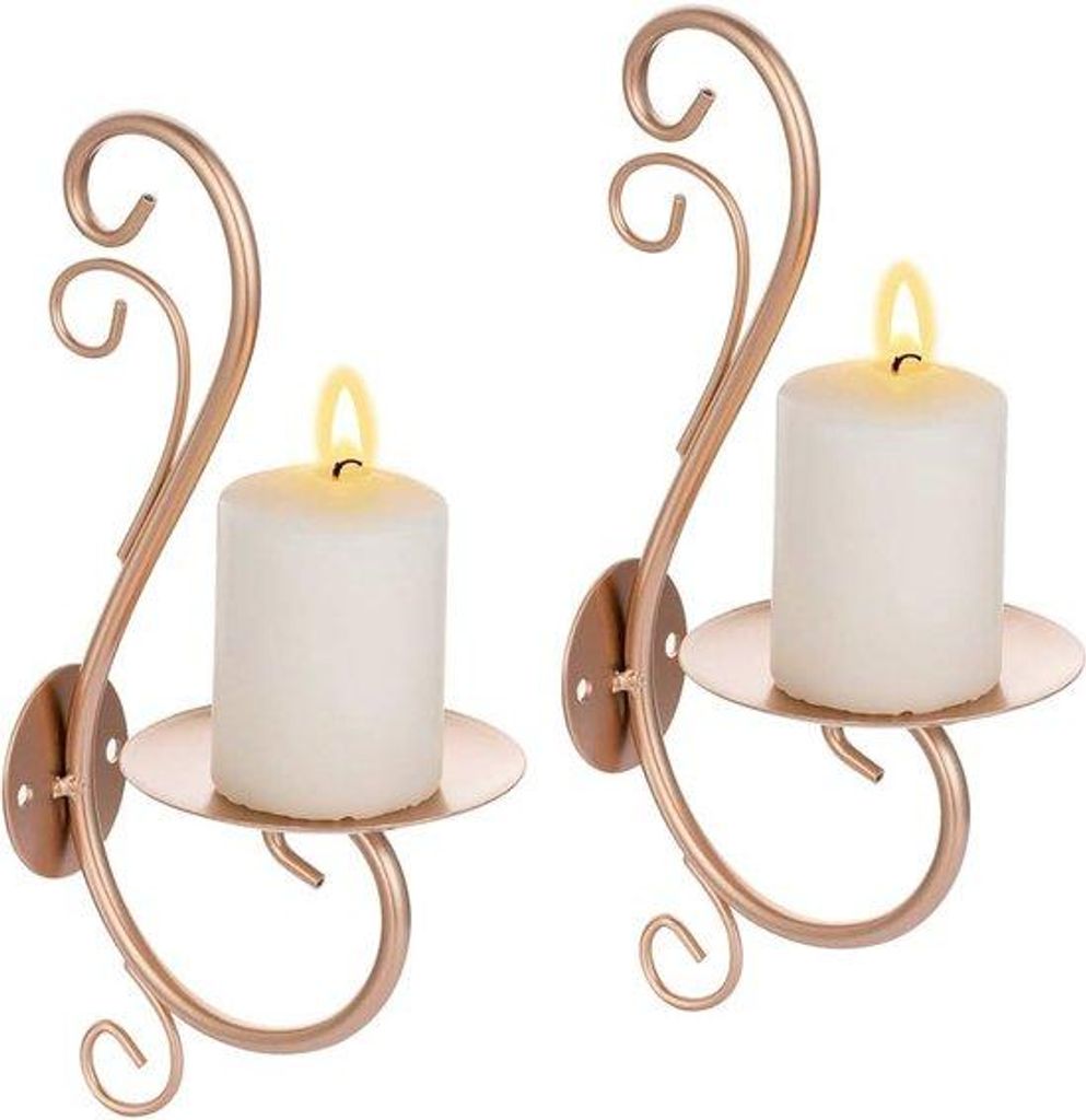 Zweisitzige Wandleuchter für Kerzenständer, dekorative Kerzenleuchter in Rosen Gold Metall, modernes Kunstwerk für Wohnzimmer, Badezimmer, Esszi...