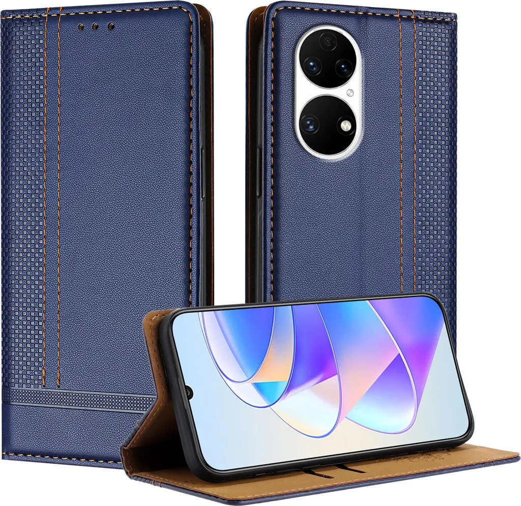 Custodia per Huawei P50 in pelle con funzione stand blu