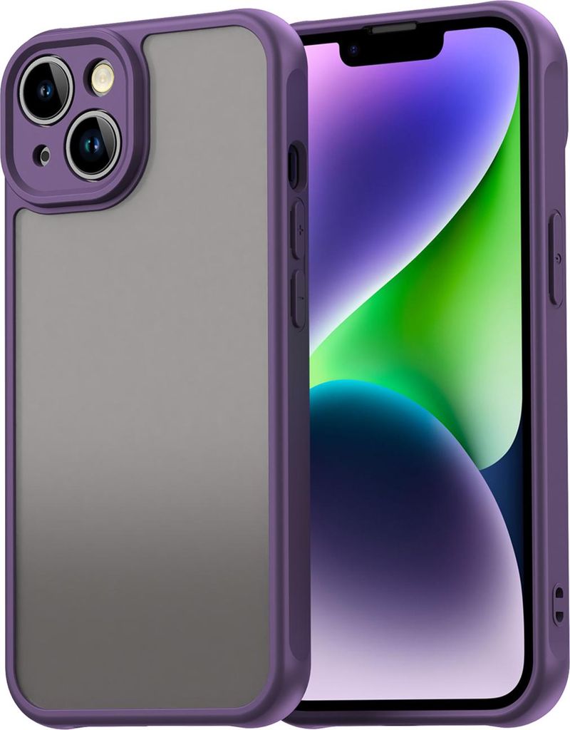 Matt Hülle für iPhone 14 Plus mit Kameraschutz, Transluzente Matt Rückseite Stoßfeste Handyhülle Lila