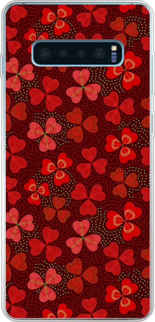 MuchoWow Handyhülle Schutzhülle Hülle für Telefoonhoesje Samsung Galaxy S10 Plus Muster - Klee - Rot Silikon Softcase Handy Hülle - Schutzh...